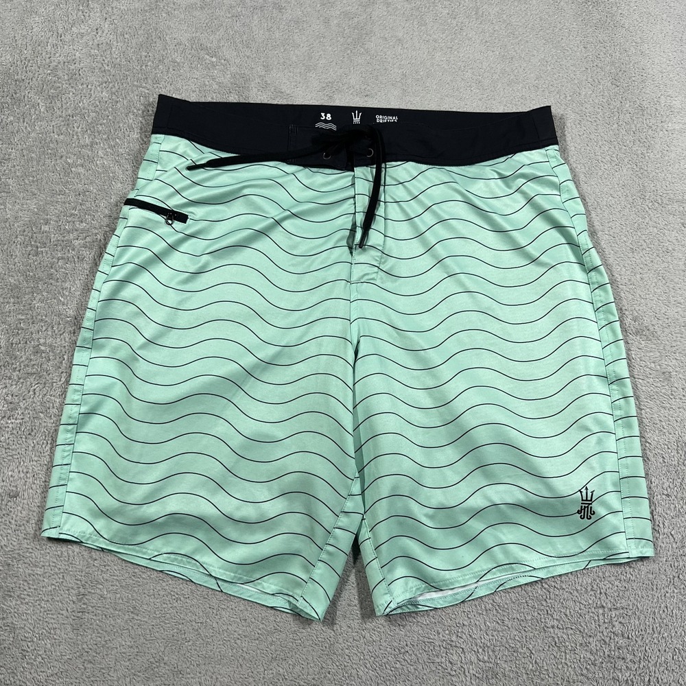 Driftline Original Drifties Board Shorts Mens 38 Green Lined Performance Swim